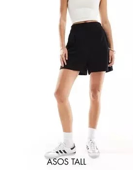 Черные льняные шорты со швами с высокой талией ASOS DESIGN Tall