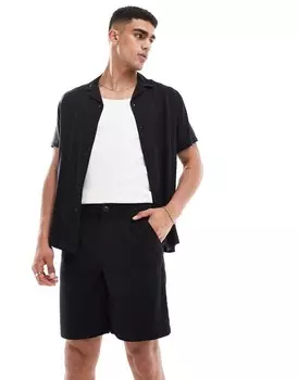 Черные льняные шорты со складками ASOS DESIGN
