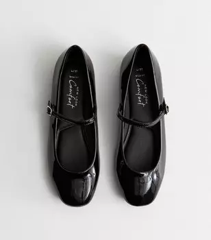 Черные лакированные балетки Mary Jane с широкими ремешками и ремешками New Look, черный