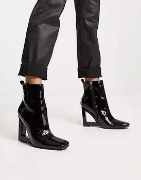 Черные лакированные ботинки на квадратном каблуке River Island
