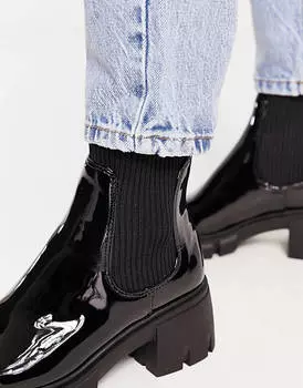 Черные лакированные ботинки на среднем каблуке Steve Madden Hutch