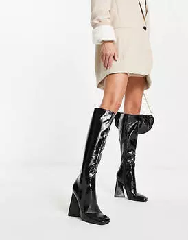 Черные лакированные ботинки на высоком каблуке ASOS DESIGN Clara