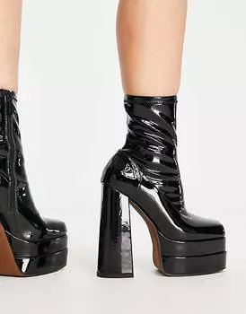 Черные лакированные ботинки на высоком каблуке ASOS DESIGN Wide Fit Evelyn