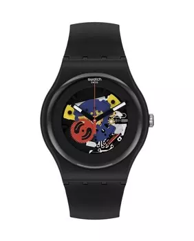 Черные лакированные часы Again с черным ремешком из органического материала Swatch, черный