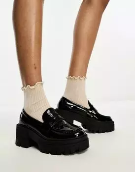 Черные лакированные лоферы ASOS Script на массивной подошве и среднем каблуке