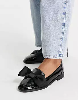 Черные лакированные лоферы на плоской подошве с бантом ASOS DESIGN Mentor