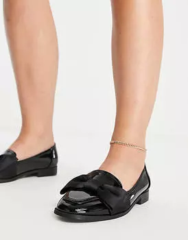 Черные лакированные лоферы на плоской подошве с бантом ASOS DESIGN Wide Fit Mentor