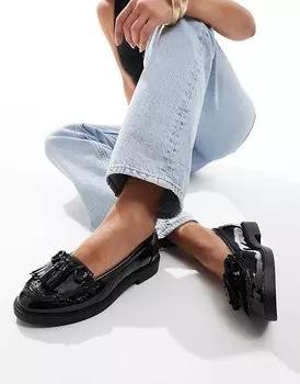 Черные лакированные лоферы River Island – с кисточками
