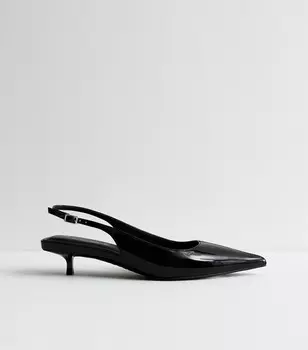 Черные лакированные туфли-лодочки на маленьком каблуке с пяткой на пятке New Look, черный