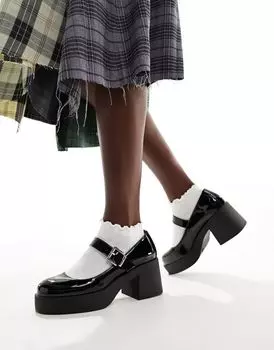Черные лакированные туфли на массивном каблуке Мэри Джейн ASOS DESIGN Sebastian