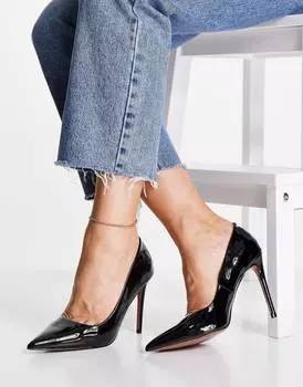 Черные лакированные туфли на высоком каблуке с острым носком ASOS DESIGN Penza