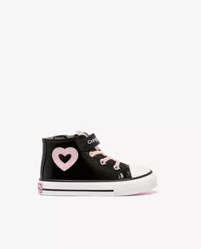 Черные лакированные высокие кеды для девочки с сердечком и застежкой-липучкой Conguitos, розовый