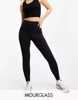 Черные леггинсы для бега с карманом для телефона и завязкой на талии ASOS Hourglass Icon