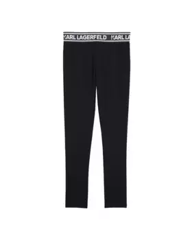 Черные леггинсы для девочки с логотипом на талии Karl Lagerfeld Kids