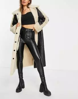 Черные леггинсы из искусственной кожи на пуговицах Miss Selfridge