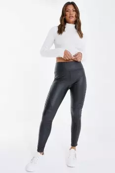 Черные леггинсы из искусственной кожи со швом QUIZ Clothing