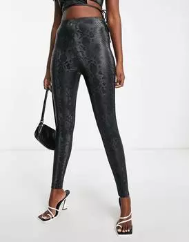 Черные леггинсы из искусственной кожи со змеиным рисунком ASOS DESIGN