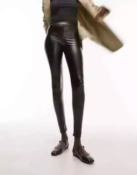 Черные леггинсы из искусственной кожи Topshop Tall
