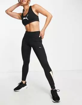 Черные леггинсы полной длины с розовой вставкой Puma Running Favourite