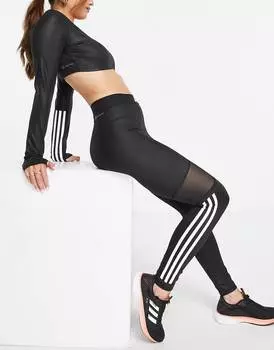 Черные леггинсы с 3 полосками adidas Training Hyperglam