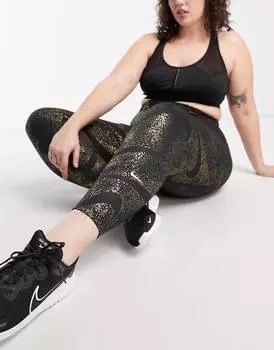 Черные леггинсы с блестящим принтом Nike Training Plus One Dri-FIT