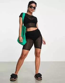 Черные леггинсы с флокированной сеткой и рисунком ASOS Weekend Collective