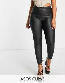 Черные леггинсы с имитацией кожи ASOS DESIGN Curve