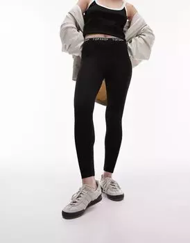 Черные леггинсы с логотипом на поясе Topshop