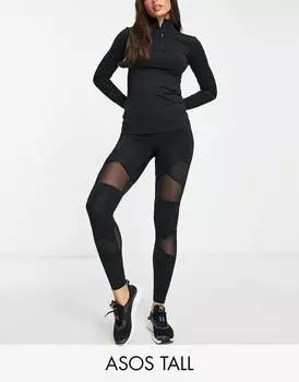 Черные леггинсы с прорезями и сетчатыми вставками ASOS 4505 Tall