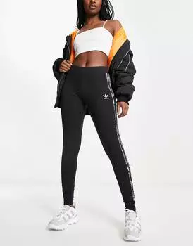 Черные леггинсы с тремя полосками и змеиным принтом adidas Originals
