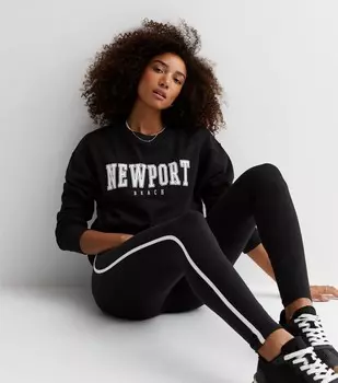 Черные леггинсы с высокой талией и полосками по бокам New Look, черный