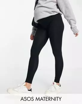 Черные леггинсы в рубчик с ремешком ASOS DESIGN Maternity