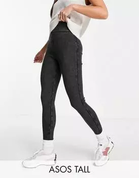 Черные леггинсы в рубчик с завышенной талией ASOS DESIGN Tall
