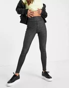 Черные легинсы в рубчик с завышенной талией ASOS DESIGN
