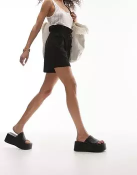 Черные легкие шорты с завышенной талией Topshop