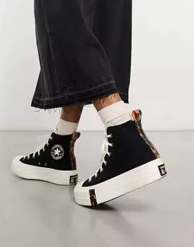 Черные лифтинги Converse Chuck Taylor All Star с анималистичным принтом