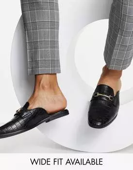 Черные лоферы без спинки из искусственной кожи под крокодила ASOS DESIGN