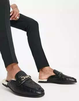 Черные лоферы без спинки со стегаными деталями из искусственной кожи ASOS DESIGN