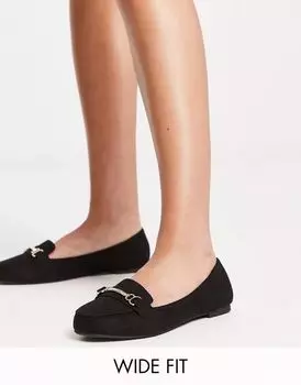 Черные лоферы из искусственной замши New Look Wide Fit с пряжкой