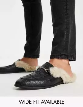 Черные лоферы-мюли с открытой спиной и искусственным мехом ASOS