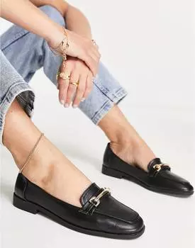 Черные лоферы на плоской подошве с отделкой ASOS DESIGN Verity