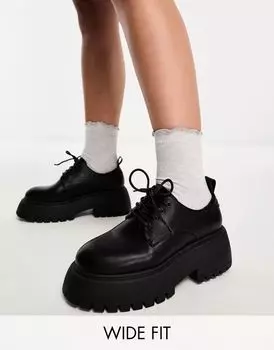 Черные лоферы на шнуровке ASOS Wide Fit Mars