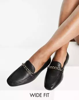 Черные лоферы широкого кроя с цепочкой ASOS Wide Fit Mingle
