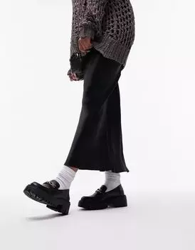 Черные лоферы Topshop Connor с массивной подошвой и золотой пряжкой