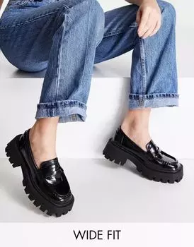 Черные лоферы в глинтвейн с широкой посадкой ASOS Wide Fit