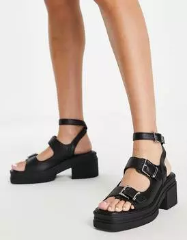 Черные массивные босоножки на среднем каблуке ASOS DESIGN Heston