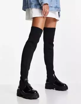 Черные массивные ботфорты на плоской подошве ASOS Kimmy