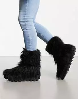 Черные массивные ботинки из искусственного меха теленка ASOS DESIGN