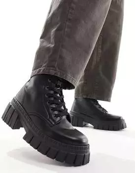 Черные массивные ботинки на шнуровке ASOS Auto