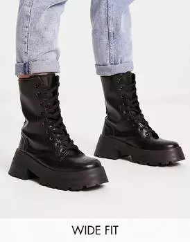 Черные массивные ботинки на шнуровке ASOS DESIGN Wide Fit Albany
